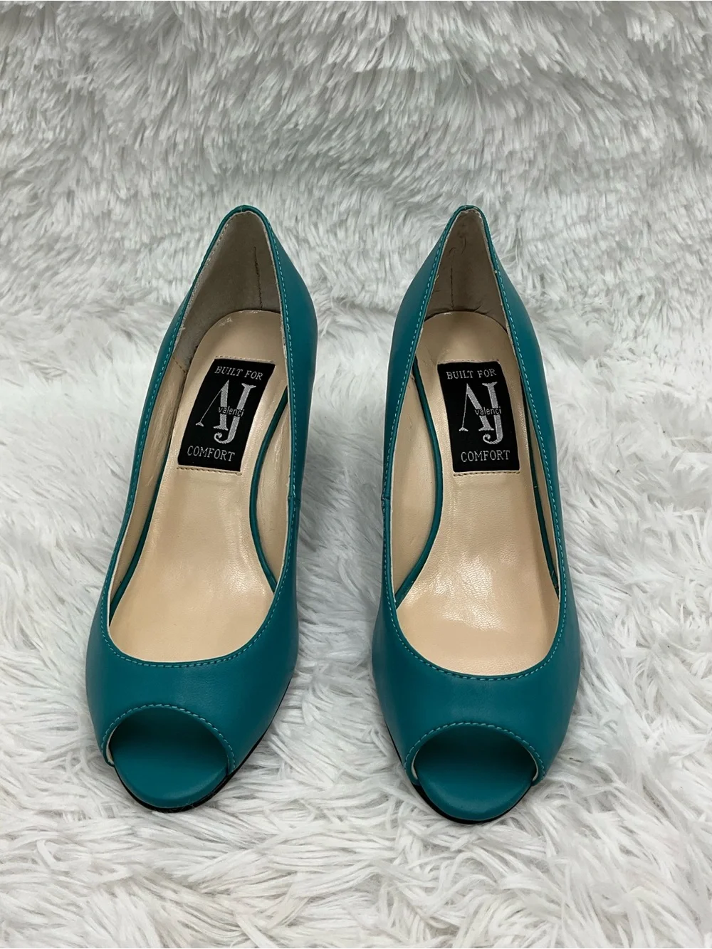 AJ Valenci Wedge Pumps Size 6.5 W Teal Peep-Toe Wedge Heels NEW IN BOX